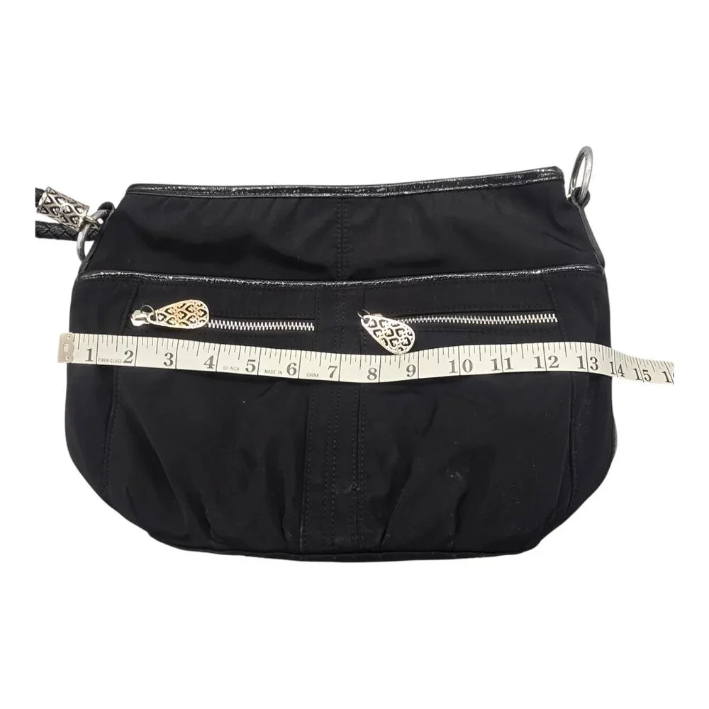 Brighton Purse Black Nylon Patent‎ Leather Trim Hobo Shoulder Bag Braided Strap